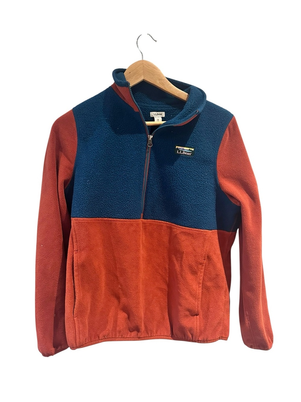 L.L.Bean Katahdin Microfleece Colorblock Pullover Size Medium Orange Blue